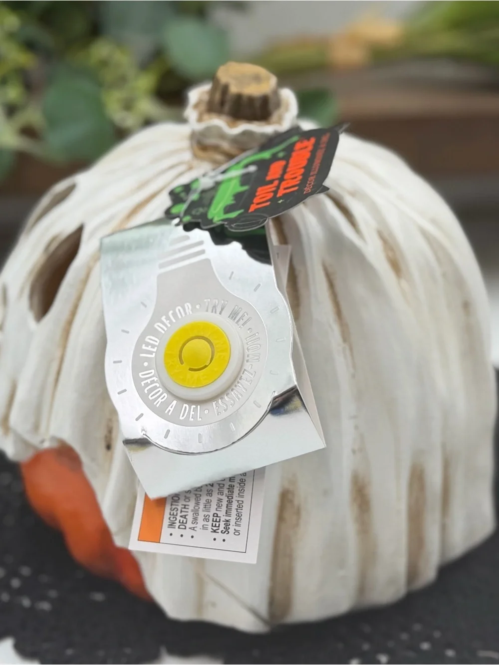 Viral toil & trouble led ghost pumpkin ceramic halloween decor 7”